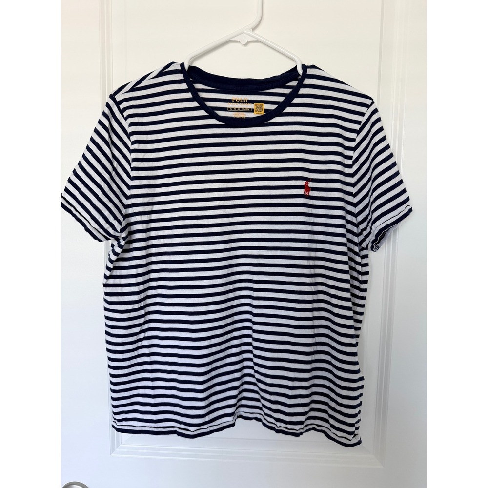 Polo Ralph Lauren Mens XL Navy White Striped Short Sleeve Cotton T-Shirt